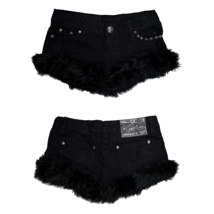 Damen Kurze Jeans mit flauschigen Saum Drune