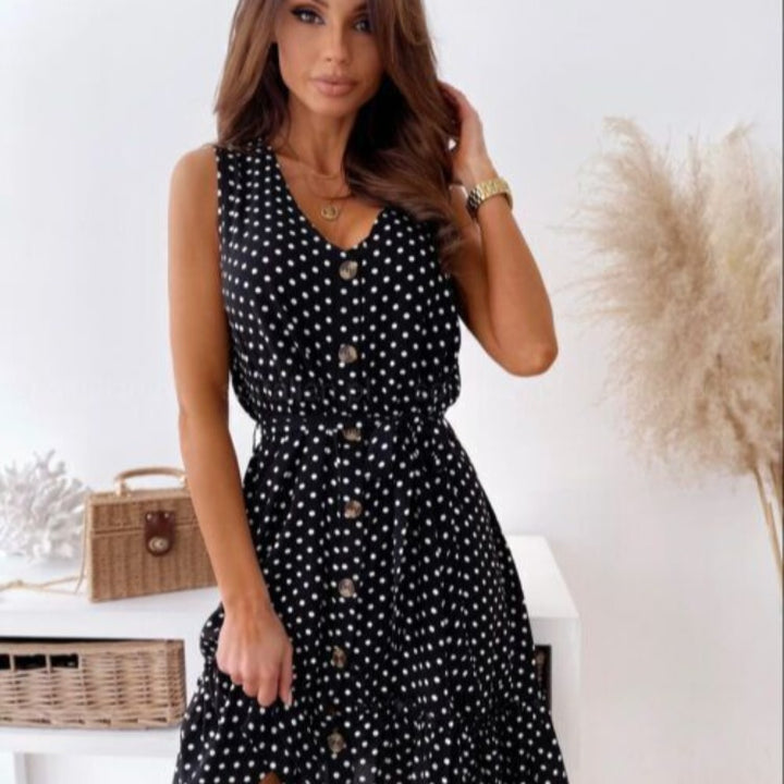 Damen Sommerliches Knielanges Kleid mit Knopfverschluss und Taillengürtel Drune