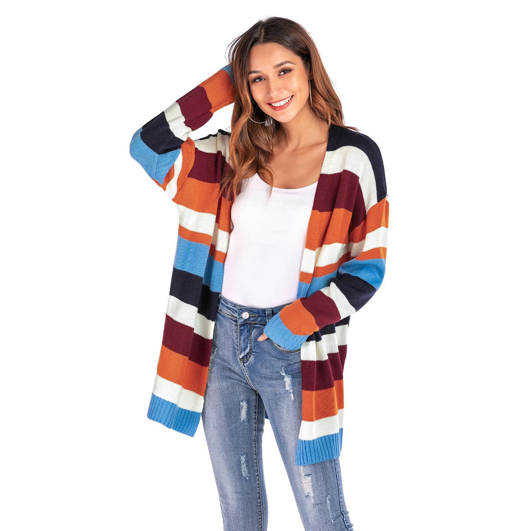 Damen lässiger Strickcardigan mit modernen Streifen Drune