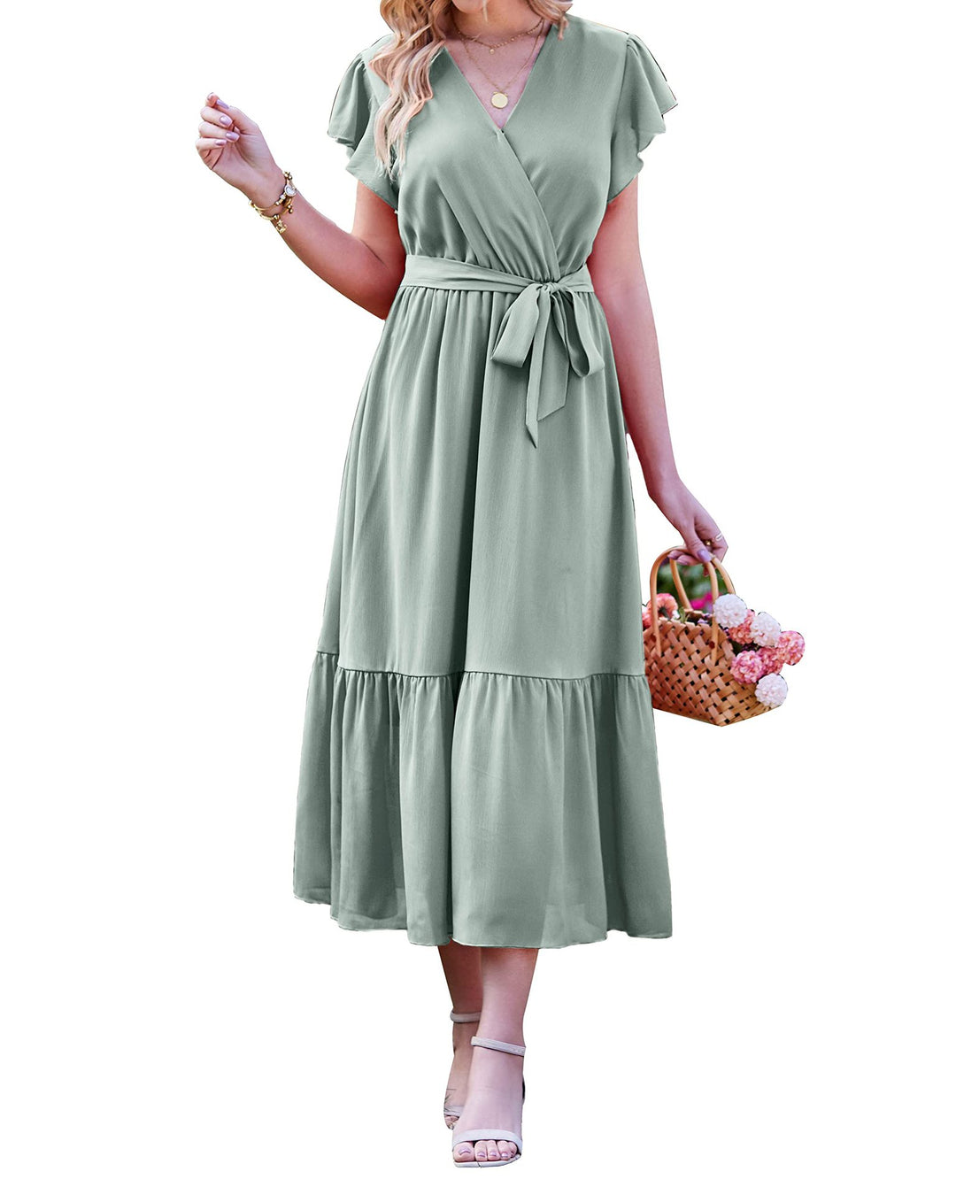 Damen Wickelkleid mit voluminösen Ärmeln Drune