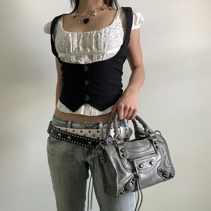 Damen Modisches Crop-Top mit eleganten Knopfdetails und tailliertem Schnitt Drune