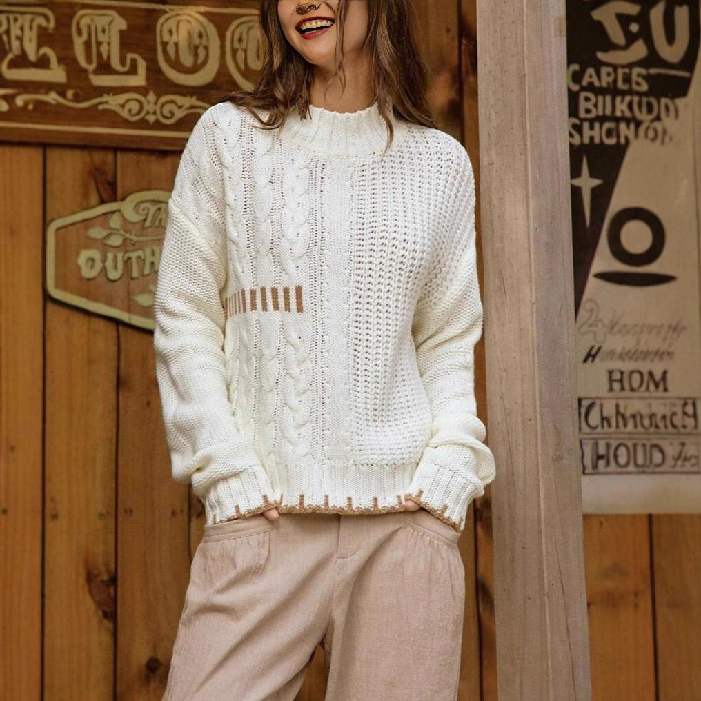 Damen Strickpullover mit harmonischem Zopfmuster und modernem Stehkragen Drune