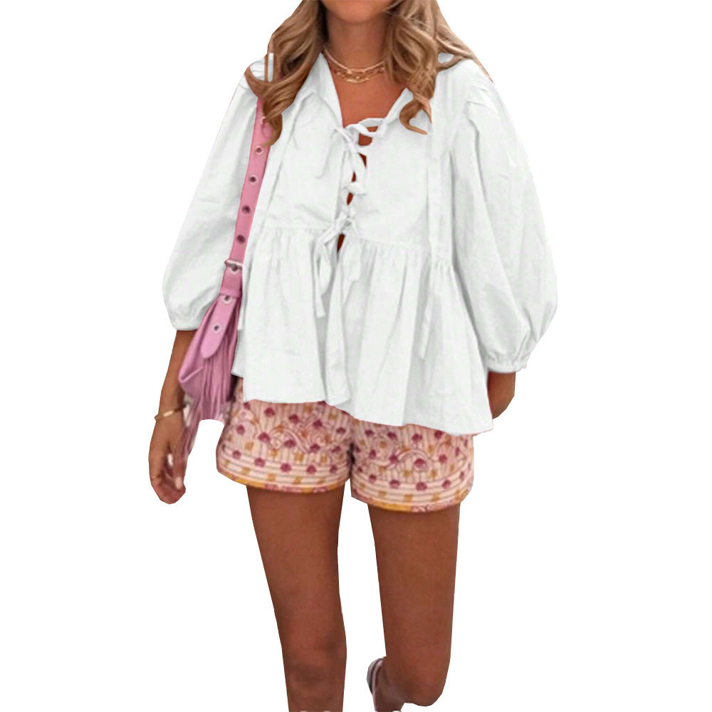 Damen Bluse mit verspielten Rüschendetails und lässigem Schnitt Drune