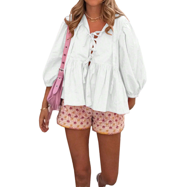 Damen Bluse mit verspielten Rüschendetails und lässigem Schnitt Drune