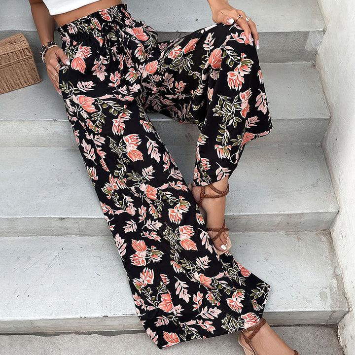 Damen Palazzo-Hosen mit floralem Muster und elastischem Bund Drune