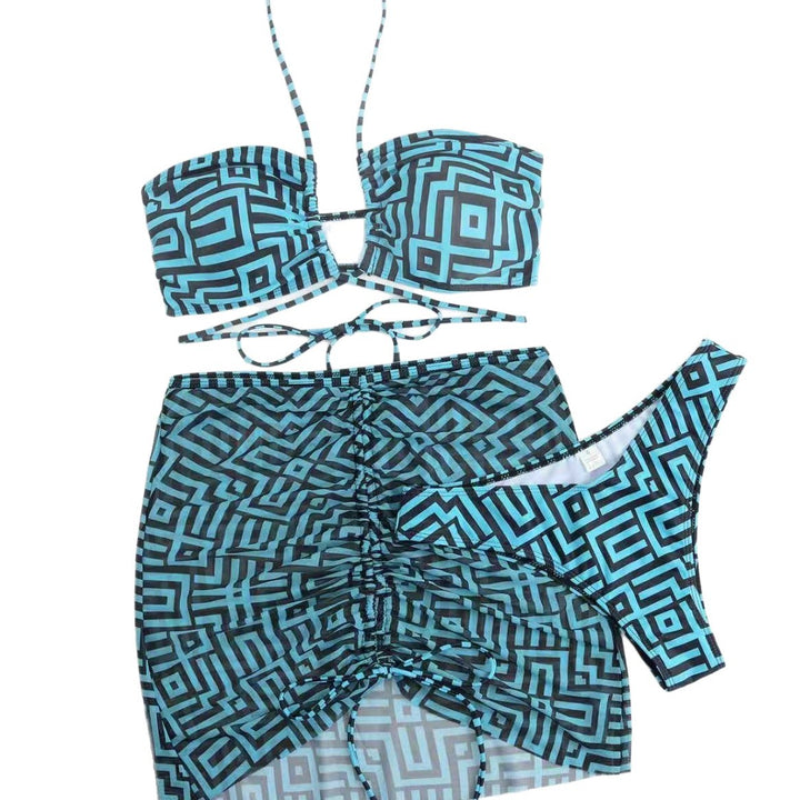 Damen Stylisches Bikini-Set mit Rüschen und bindbarem Überrock Drune