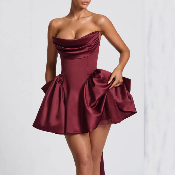Damen Bandeau Cocktailkleid mit fließendem Rock und schwingendem Saum Drune