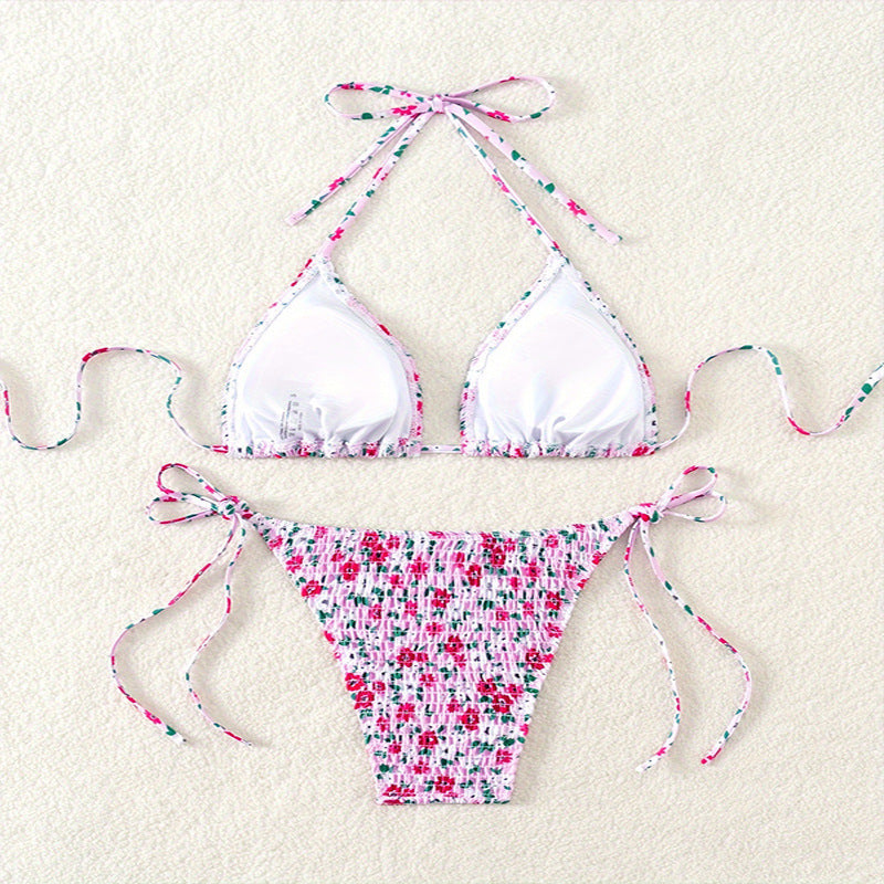 Damen Triangel-Bikini mit floralem Muster und verstellbaren Trägern Drune
