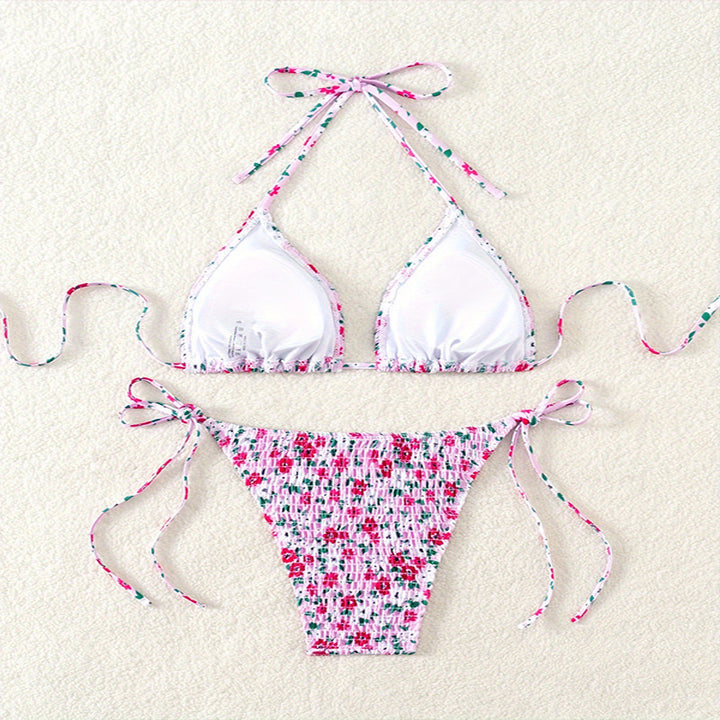Damen Triangel-Bikini mit floralem Muster und verstellbaren Trägern Drune