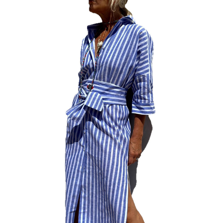 Damen Hemdblusenkleid mit modernem Schnürdesign und seitlichen Schlitzen Drune