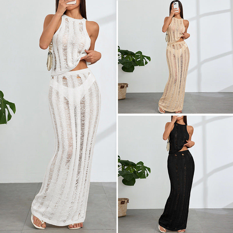 Damen Häkel-Maxi-Kleid mit tiefen Cut-Outs und elegantem Design Drune
