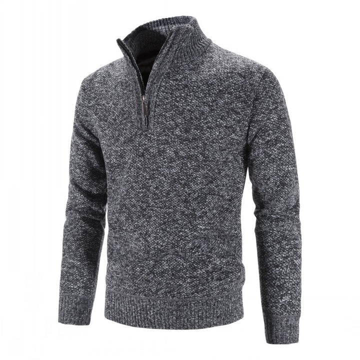 Herren nan Strickpullover mit Halbzip, hohem Stehkragen und strukturierter Waffelstrick-Optik Drune