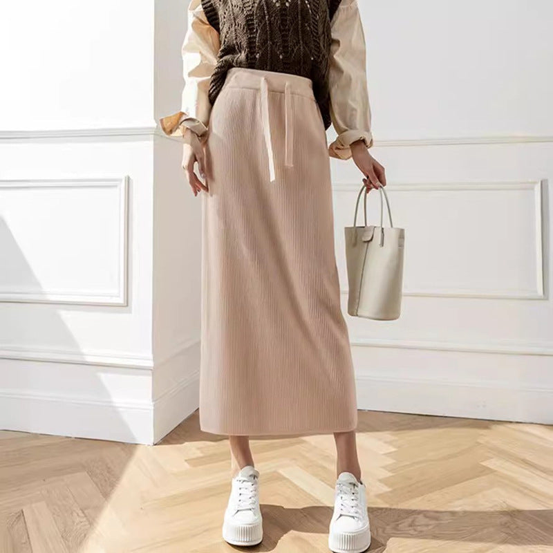 Damen Midi-Rock mit Taillenschnürung und geripptem Design Drune