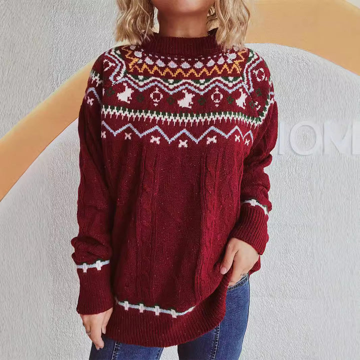 Damen Strickpullover mit hochgeschlossenem Kragen und grafischem Design Drune