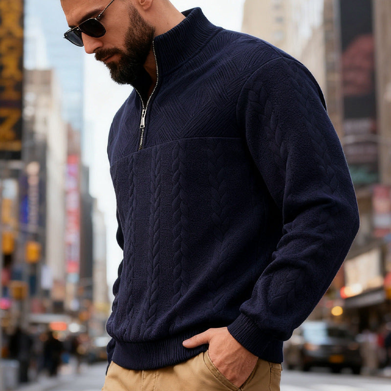 Herren Fleece-Pullover mit hohem Kragen und Reißverschluss Drune