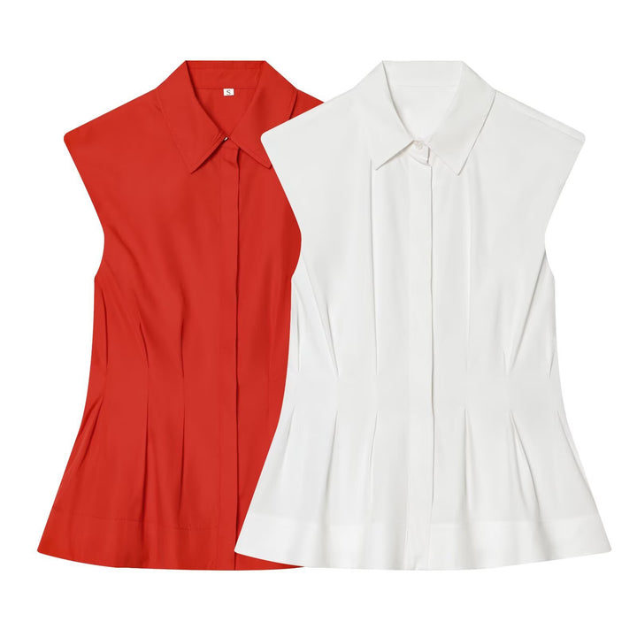Damen ärmelloses Blusenshirt mit raffinierter Taillierung und elegantem Kragen Drune