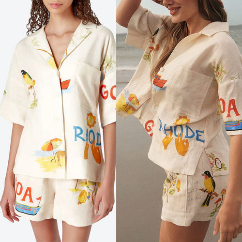 Damen Casual Sommer-Pyjama Set mit aufregendem floralem Print und bequemen Schnitten Drune