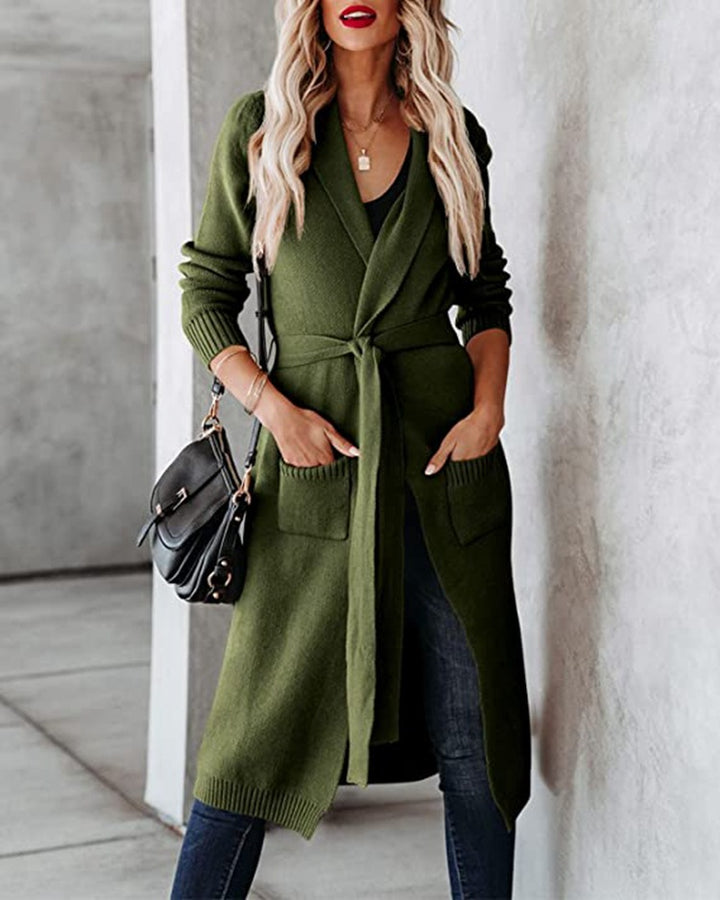 Damen Grobstrick-Wickelcardigan mit modernen Taschen Drune