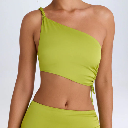 Damen Einseitiges Crop-Top mit Raffung und dekorativem Knoten Drune
