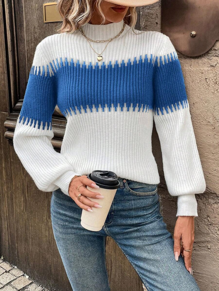 Damen Strickpullover mit lässigem Stehkragen und geometrischem Rippmuster Drune