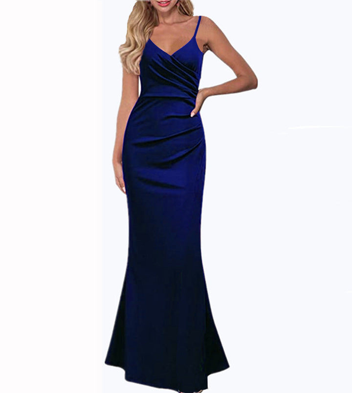 Drune | Einfarbiges Slim Fit Fließendes Maxikleid