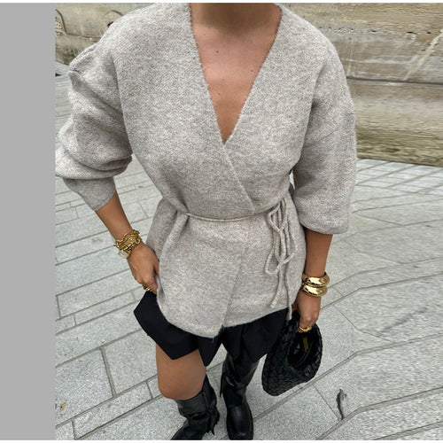 Damen modische Wickeljacke aus weichem Strick Drune