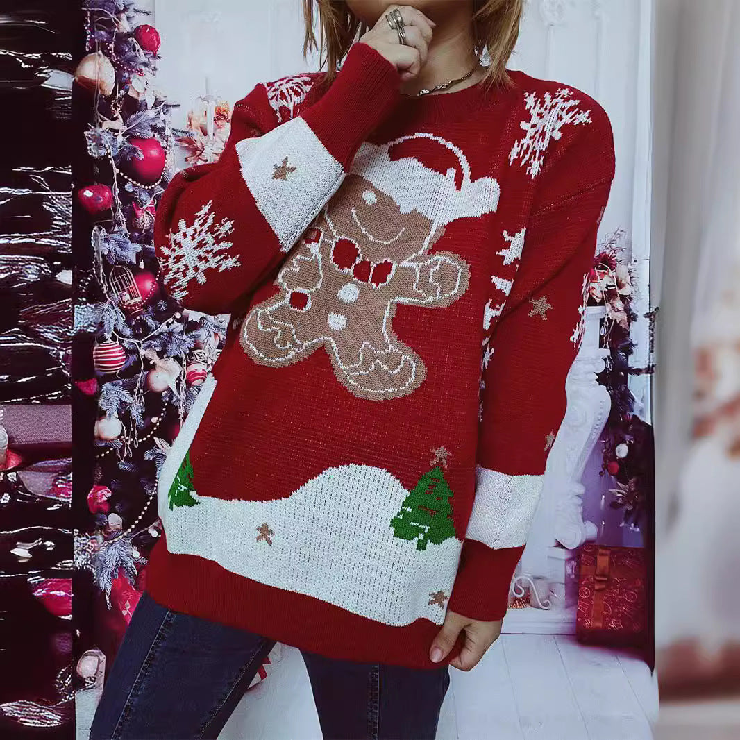 Damen Weihnachts-Pullover mit gingerbread-Motiv und Rundhalsausschnitt Drune