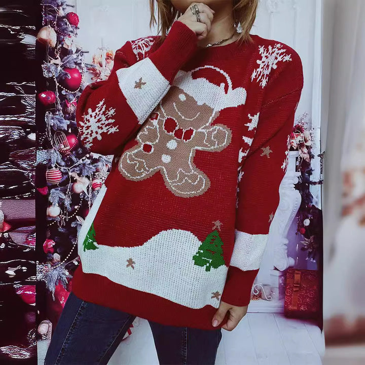 Damen Weihnachts-Pullover mit gingerbread-Motiv und Rundhalsausschnitt Drune