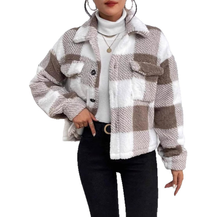 Damen Kuschelige Karojacke mit Umlegekragen Drune