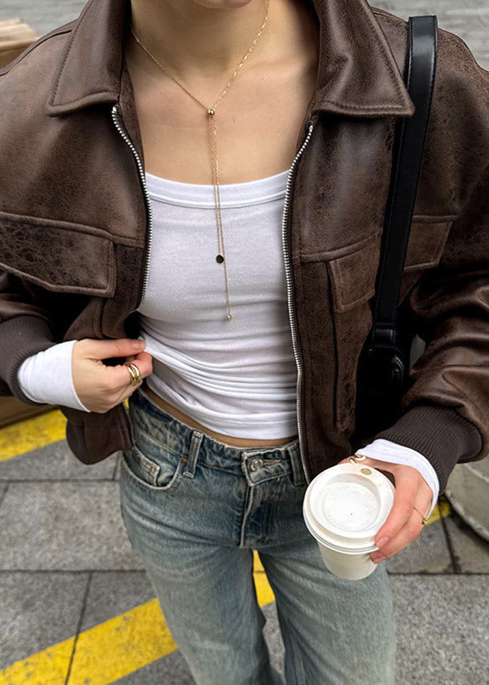 Drune | Distressed Fauxleder Zip-Jacke