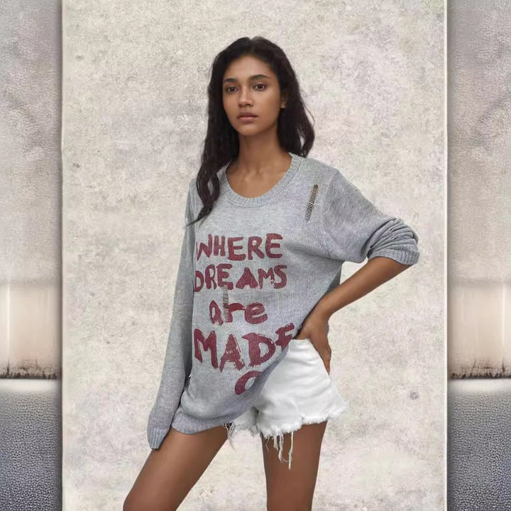 Damen Sweatshirt mit auffälligem Schriftzug und lässigem Schnitt Drune