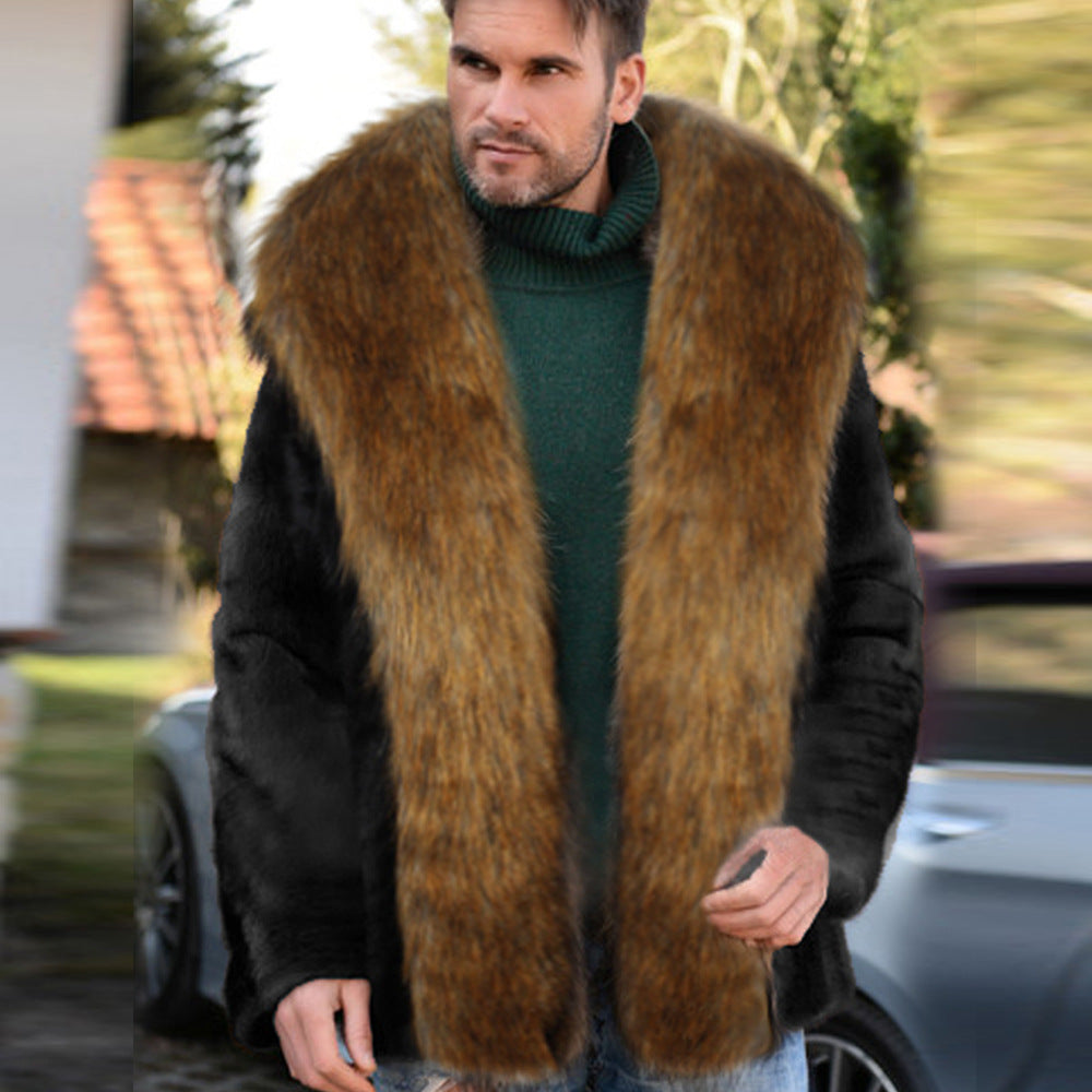 Herren Elegante und warme Fleecejacke mit Kunstpelzkragen Drune