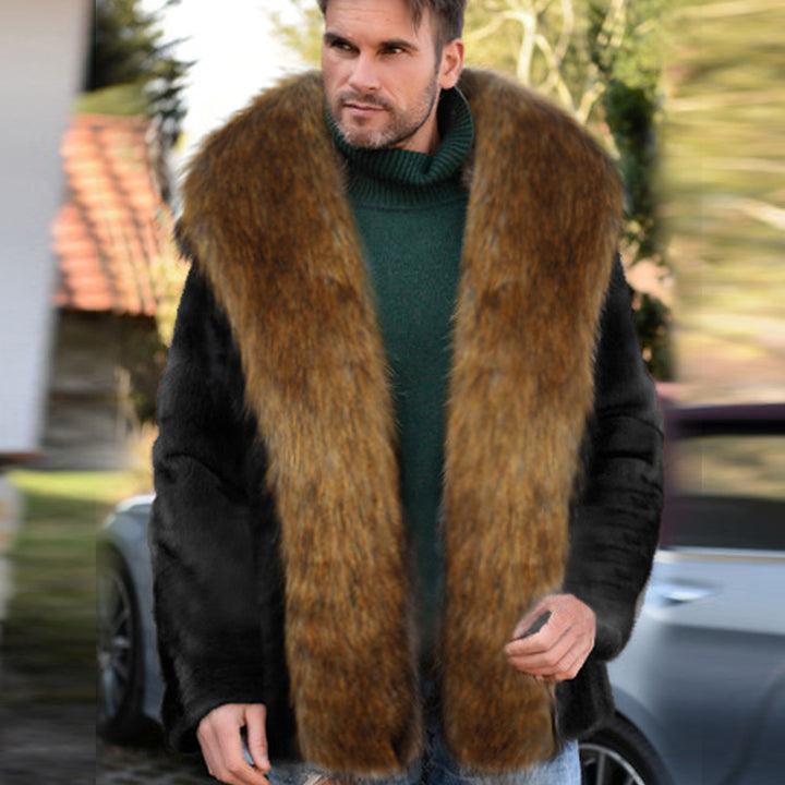 Herren Elegante und warme Fleecejacke mit Kunstpelzkragen Drune