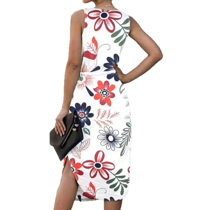 Damen Blumenmaxikleid mit elastischem Taillenkordelzug und seitlichem Schlitz Drune