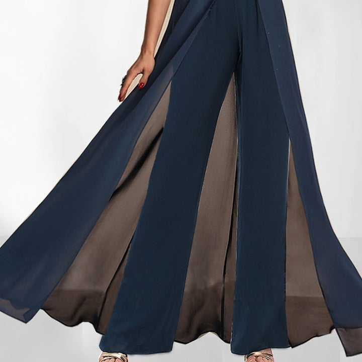 Damen Eleganter Palazzo-Jumpsuit mit schwingenden Ärmeln und transparenten Einsätzen Drune
