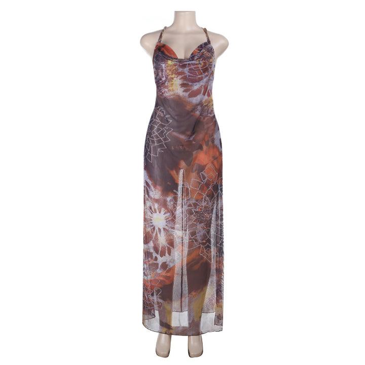Damen Maxikleid mit anpassbaren Trägern und floralen Mustern Drune