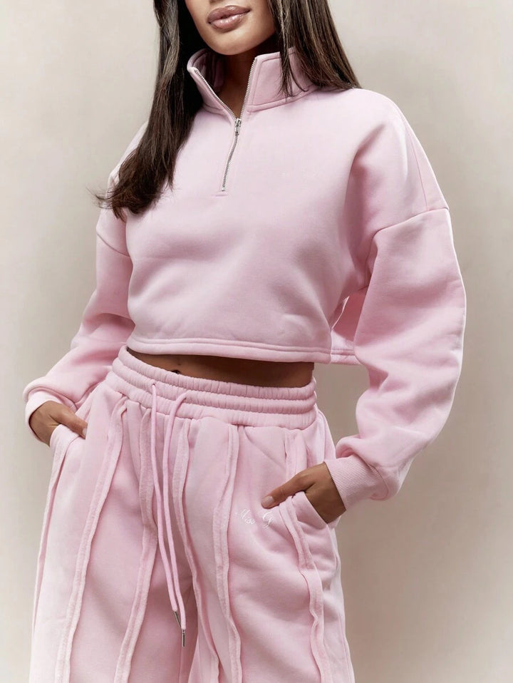 Damen cropped Sweatshirt mit Reißverschluss und bequeme Jogginghose Drune