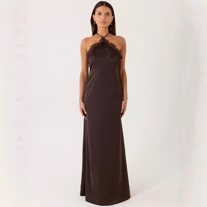 Damen Elegantes Maxikleid mit raffiniertem Spitzen-Bustier und fließendem Stoff Drune