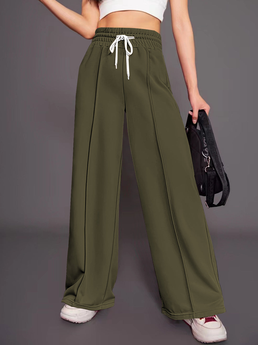 Damen weite Freizeit-Hose mit elastischem Bund und seitlichen Taschen Drune