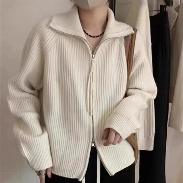 Damen Strickjacke mit hohem Kragen und Reißverschluss Drune