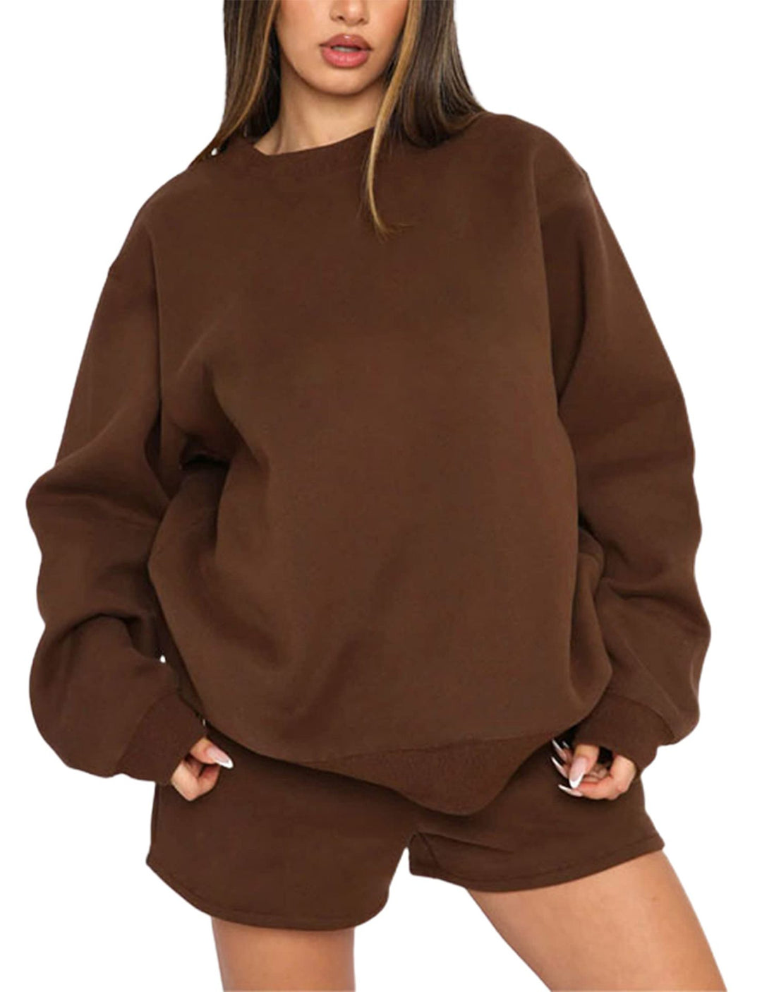 Damen nan weites Sweatshirt und Shorts Haus-Set aus weichem Frottee Drune