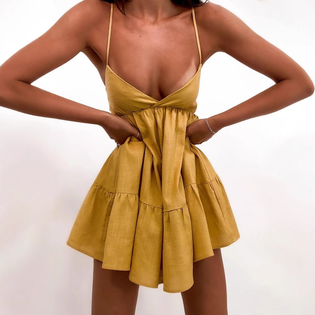 Damen Luftiges Sommerkleid mit Volant und Trägern Drune