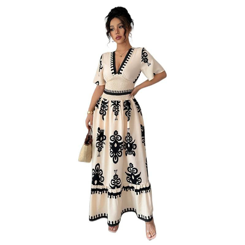Damen Maxikleid mit floralem Design und dekorativen Rüschen Drune