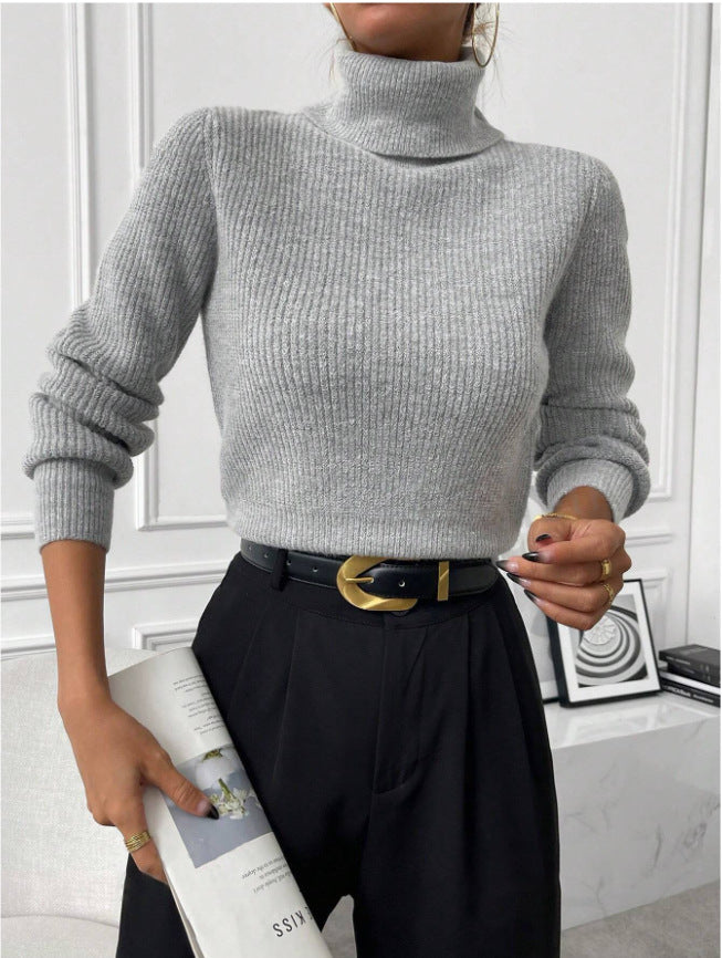Damen Rippstrickpullover mit hohem Kragen und lässiger Passform Drune