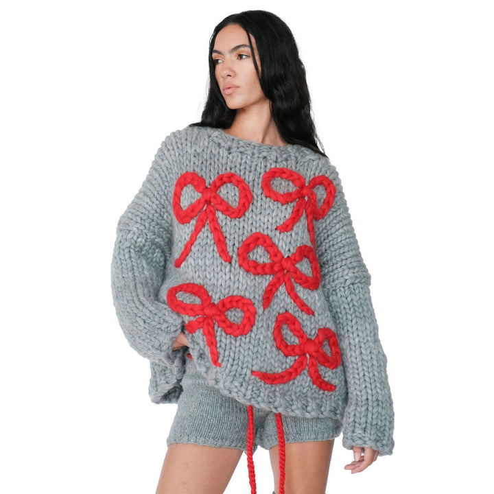 Damen Grobstrickpullover mit verspieltem Schleifen-Design Drune
