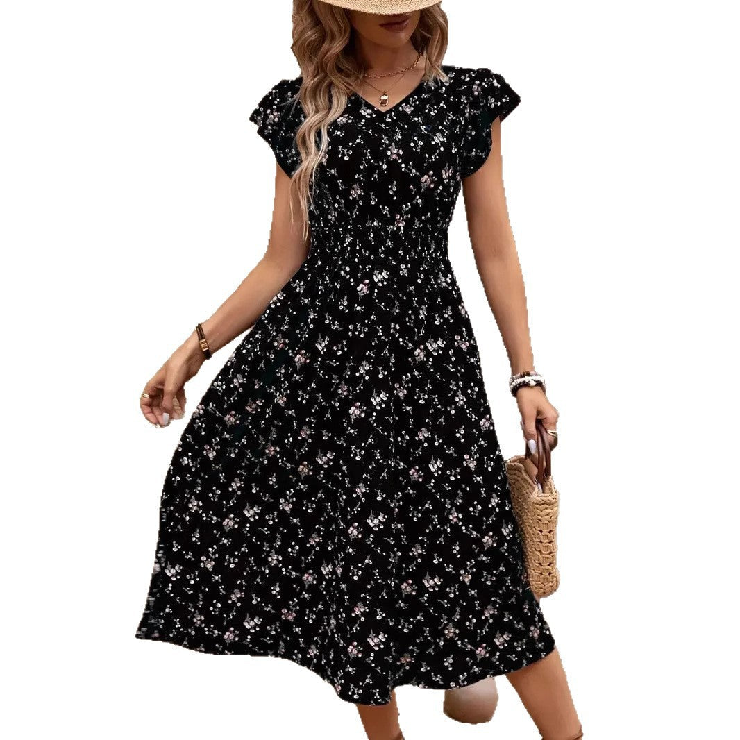 Damen Midikleid mit elastischem Tailleneinsatz und Rüschenärmeln Drune