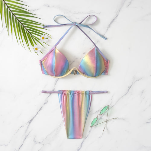 Damen Holographischer Triangel-Bikini Drune