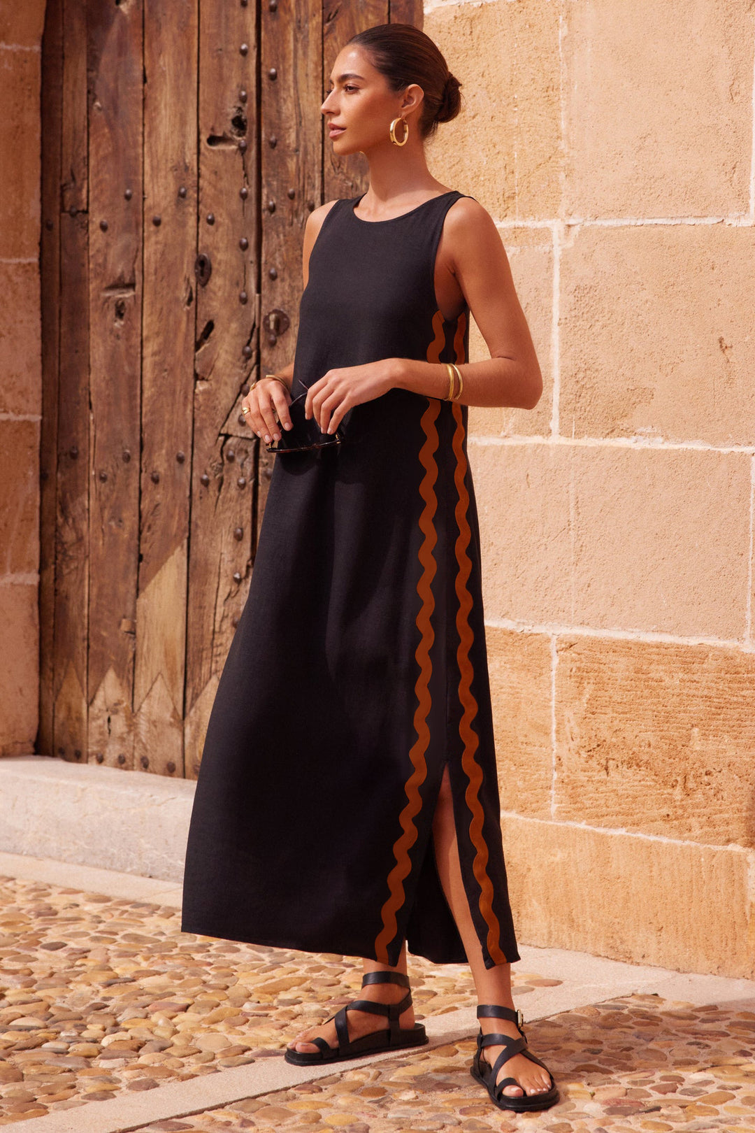 Damen Midi-Kleid mit lässigem Schnitt und seitlichen Schlitzen Drune