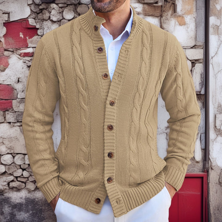 Herren Strickjacke mit Zopfmuster und umschlagbarem Kragen Drune