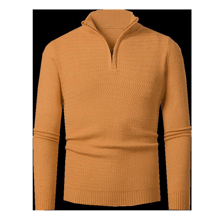 Herren nan Feinstrick-Halbzip-Pullover mit strukturierter Wellenoptik und Stehkragen Drune